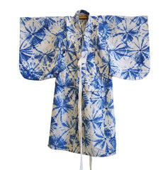 A Child's Kumo Shibori Kimono: Midori Shibori Fragment in Lining