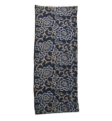 A Length of Indigo Dyed Katazome Cotton: Peonies Tinted Ochre