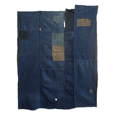 An Indigo Dyed Cotton Boro Futon Cover Section: Hand Spun Cotton