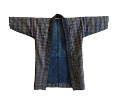 A Hand Loomed Plaid Cotton Jacket: Indigo Dyed Lining