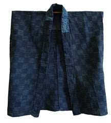 A Remarkable Two Process Indigo Han Juban: Shibori over Katazome